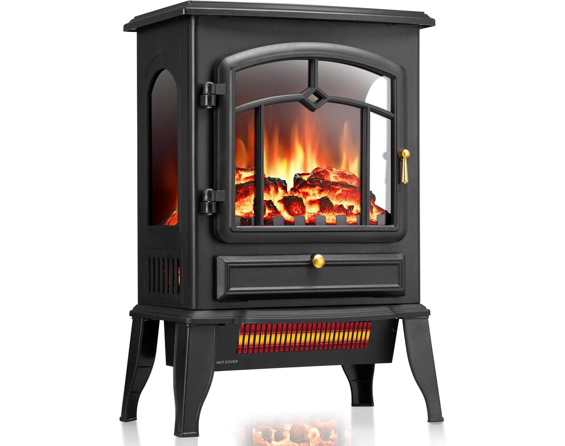 ZAFRO Electric Fireplace Stove Heater,5100 BTU,Adjustable Flame & 1000W/1500W Thermostat,for Indoor Living Room, Bedroom