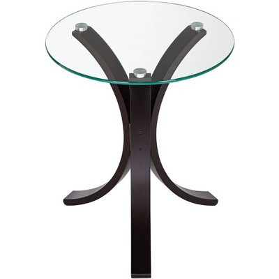 Sleek Modern Bentwood 23" Round Accent Table with Tempered Glass Top