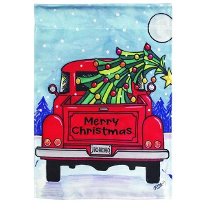 Vintage Truck with Tree Holiday Red 13 X 19 Polyester Outdoor Hanging Garden Flag - 1 of 2