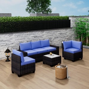 Jojoka 6 Pieces Outdoor patio Sectional Furniture PE Rattan Sofa Set, All Weather Wicker Modular Patio Conversation Couch Sets with Coffee Table - 1 of 4