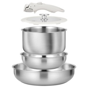 KOCH SYSTEME CS Stainless Steel Pots and Pans Set, 7 Piece Stainless Steel Cookware Set with Detachable Handle, Sliver - 1 of 4