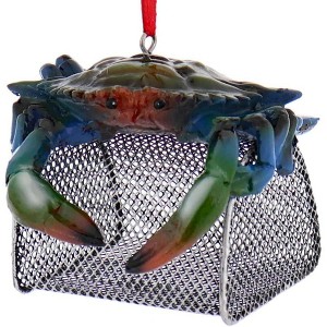 Kurt Adler Resin Ornament for Christmas Tree, Blue Crab with Wire Cage - 1 of 2