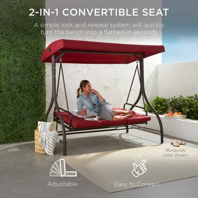 Ivory 3-Seat Outdoor Steel Canopy Swing Glider with Cushions