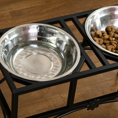 PawHut 22'' Elevated Black Iron Dog Feeding Station with Stainless Steel Bowls