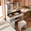 Gulches Farmhouse Makeup Vanity Desk - Mirror with 3-Color Lights, Charging Station, Stool, Drawers, Shelves & Side Cabinet for Bedroom,White - 3 of 4