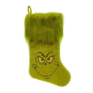 WondaPop How the Grinch Stole Christmas Grinch Furry Face 20" Applique Christmas Stocking - 1 of 4