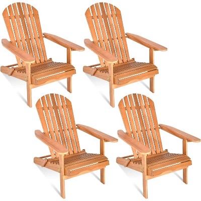 Tangkula Folding Adirondack Chair Weather Resistant Outdoor Chair Eucalyptus Wood Adirondack Lounger Chair for Patio
