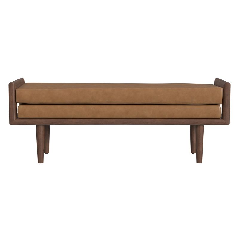 Wood Bench with Upholstered Seat Faux Leather Caramel - HomePop, 6 of 11
