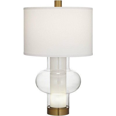 Possini Euro Design Blake Modern Mid Century Table Lamp 30 1/2" Tall Clear Glass Frosted Tube with Nightlight White Drum Shade for Bedroom Living Room