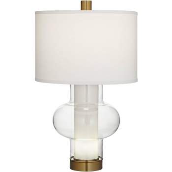 Possini Euro Design Blake Modern Mid Century Table Lamp 30 1/2" Tall Clear Glass Frosted Tube with Nightlight White Drum Shade for Bedroom Living Room
