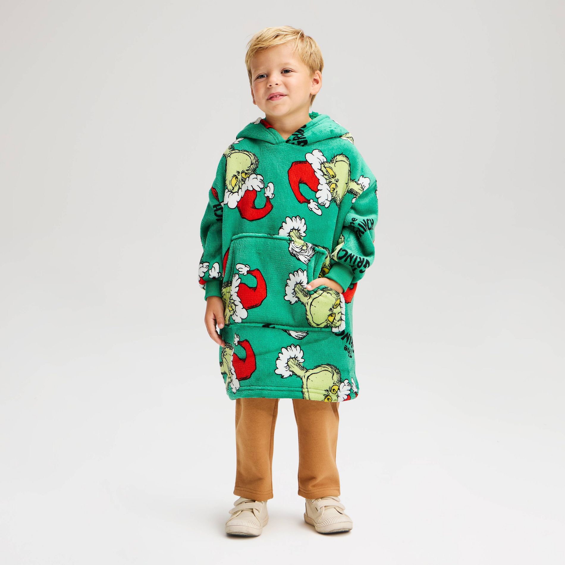 Toddler Boys' The Grinch Christmas Super Cozy Plush Oversized Hoodie - Green
