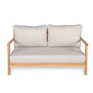 Christopher Knight Home Shane 50" Rustic Outdoor Acacia Wood Loveseat with Water-Resistant Cushion - 1 of 4