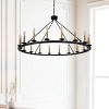 18-Light Wagon Wheel Chandelier, Modern Farmhouse Round Black and Gold Candle Ceiling Light Fixture - 2 of 4