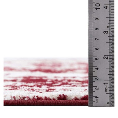 Burgundy and Tan Low Pile Synthetic Area Rug