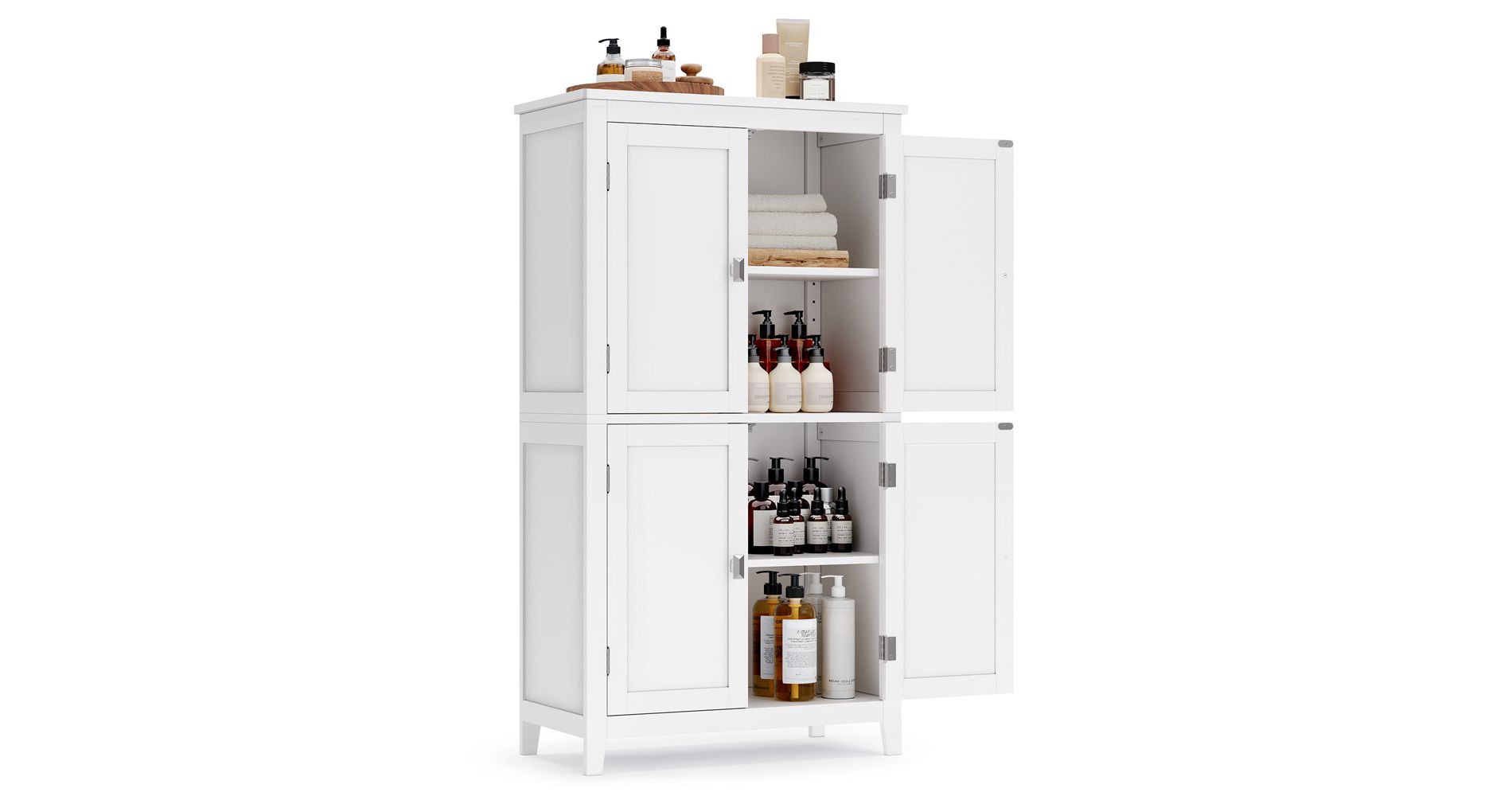 Floor Storage Cabinet with 4 Doors Storage Unit Freestanding Cabinet Adjustable Shelves, White