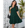 Maternity Dress Women's Casual Puff Short Sleeve Collar V Neck Button Down Tiered Pleated Mini Shirt Dress - 3 of 4