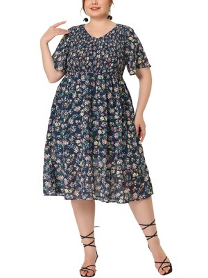 Agnes Orinda Women's Plus Size Outfits Smocked Elegant Floral