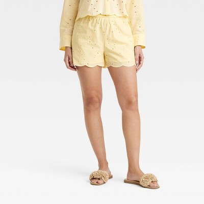 Women's High-Rise Eyelet Boxer Pull-On Shorts - A New Day™ Yellow L