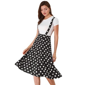 Allegra K Women's Vintage Polka Dots Midi Floral Suspender Skirt - 1 of 4