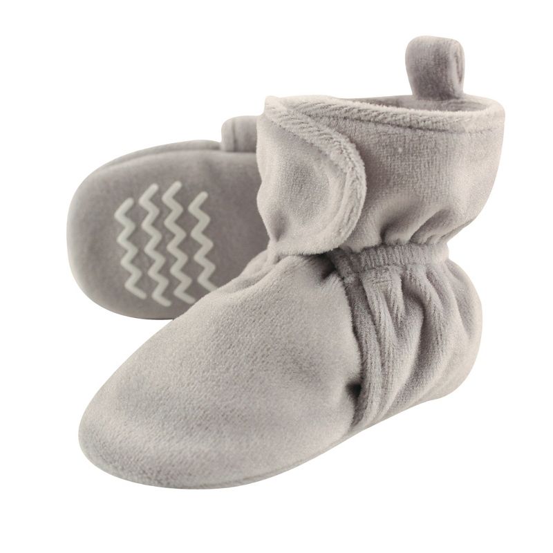 Hudson Baby Baby and Toddler Cozy Velour Booties, Heather Gray, 1 of 3