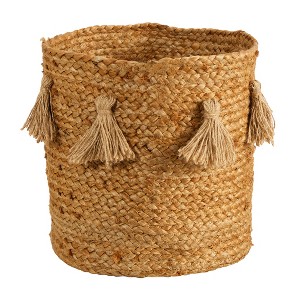 Nearly Natural 12.5-in Boho Chic Natural Hand-Woven Jute Basket Planter with Tassels - 1 of 2