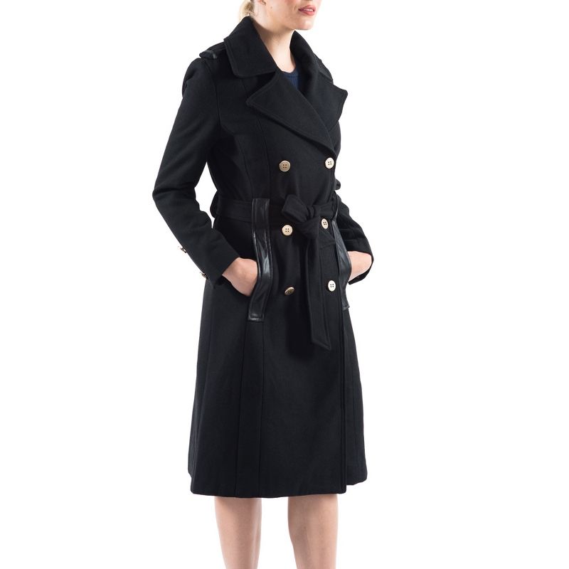 Alpine Swiss Womens Trench Coat Wool Double Breast Jacket Gold Buttons With Belt, 1 of 9