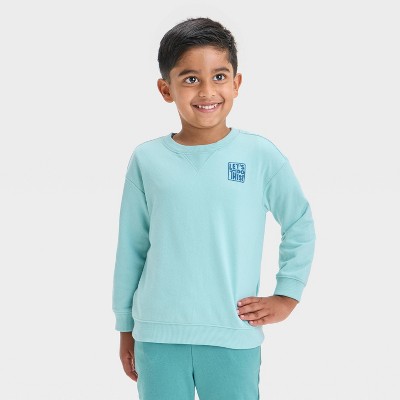 Toddler Boys' Let's Do This Crew Neck Sweatshirt - Cat & Jack™ Light Teal Blue