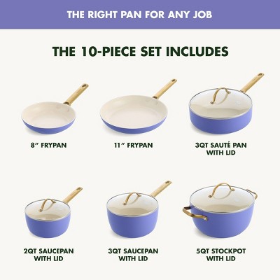 Periwinkle and Gold 14-Piece Nonstick Ceramic Cookware Set