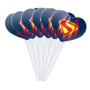 Superman 2025 Glowing Shield Heart Love Cupcake Picks Toppers Decoration Set of 6 - 1 of 4