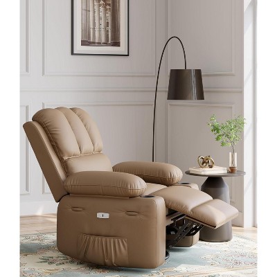 22'' Recliner Chai, Manual PU Leather Recliner with Cup Holders & Side Pockets, Ergonomic Design for Nursery, Living Room, Bedroom