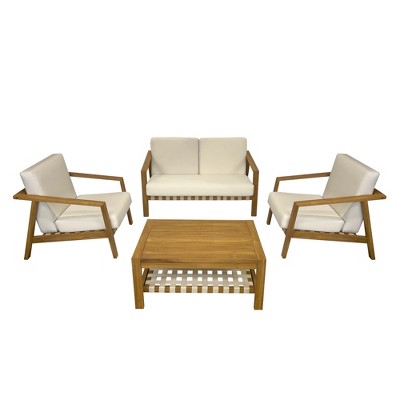 Kinger Home Luna 4-Piece Patio Furniture Set for 4, Teakwood Frame