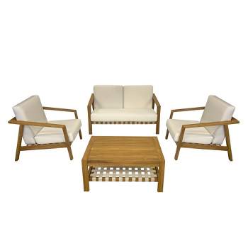 Kinger Home Luna 4-Piece Patio Furniture Set for 4, Teakwood Frame