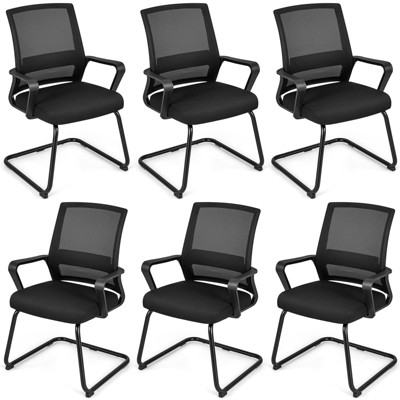 Tangkula Office Mesh Chair Set of 2/4/6/8/10/12 Office Guest Conference Chair w/ Lumbar Support Ergonomic Backrest Metal Frame Sled Base Reception Conference Chair