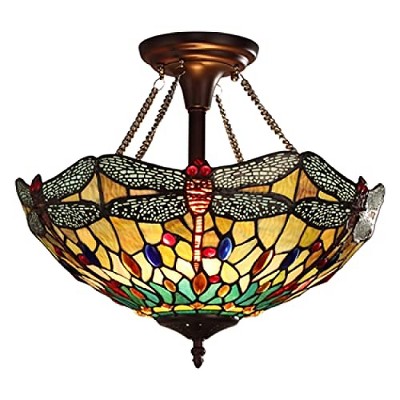 Chloe Lighting Lighting Empress Tiffany-Style Dark Bronze 2 Light Semi-Flush 16'' Wide, Multicolor (CH3T471GD16-UF2)
