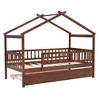 PAGED Twin Size House Shaped Bed Simple Modern Wooden Bed Frame with Headboard and Twin Size Trundle for Bedroom - 4 of 4