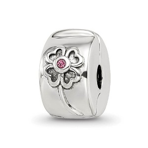 Black Bow Jewelry Sterling Silver with Pink Crystals Hinged Flower Clip Bead Charm - 1 of 4
