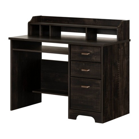 South Shore Versa Computer Desk With Hutch Rubbed Black Laminated Workstation Keyboard Tray Storage Shelves Target