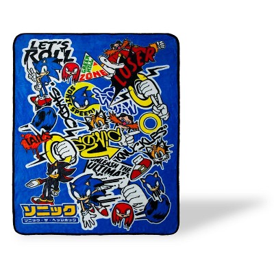 Just Funky Sonic The Hedgehog Sticker Bomb Fleece Throw Blanket | 45 x 60 Inch Cozy Blanket