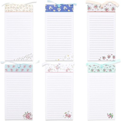 Juvale 6-Pack Magnetic Note Pads, Grocery List, Tasks & Shopping Notepad Memo for Fridge, Flower Designs, 60-Sheet per Pad, 4" x 8"