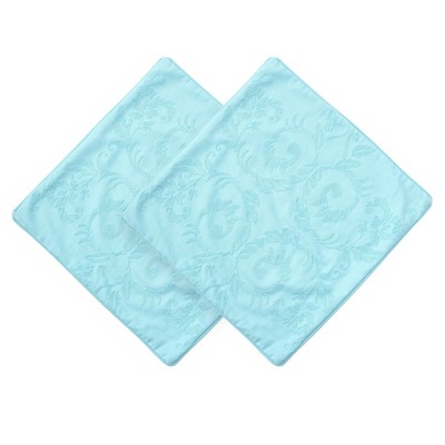 Damask Blue Embroidered Cotton-Polyester Euro Pillow Covers, 18" x 18"