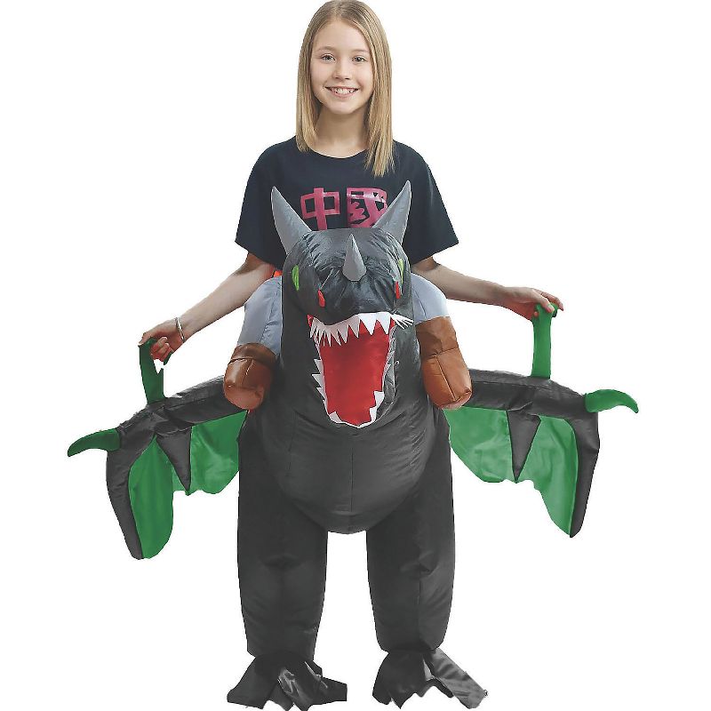 Studio Halloween Kids' Inflatable Dragon Ride On Costume - One Size Fits Most - Green, 1 of 2