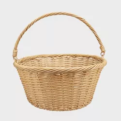 14" Round Plastic Willow Decorative Easter Basket Natural - Spritz™