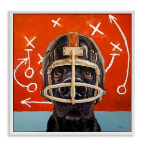 Stupell Industries Dog in Football Helmet Sports Plays Framed Giclee Art, White, 24" x 24" - 1 of 4