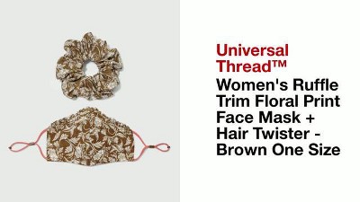 Ruffle Trim Floral Print Face Mask + Hair Twister - Universal