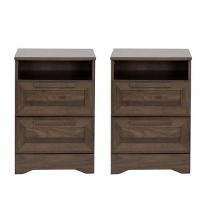 Christopher Knight Home Set of 2 Danbury 2 Drawer Nightstands Walnut - 1 of 4