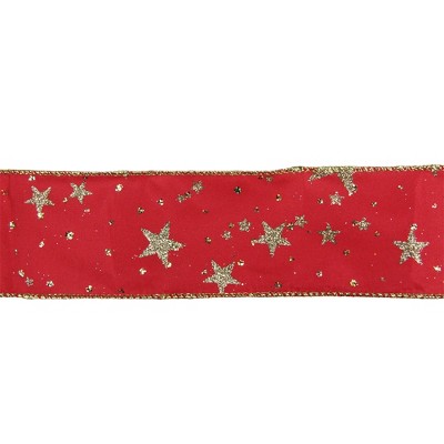 Northlight Glittering Red and Gold Stars Christmas Wired Craft Ribbon 2.5" x 16 Yards