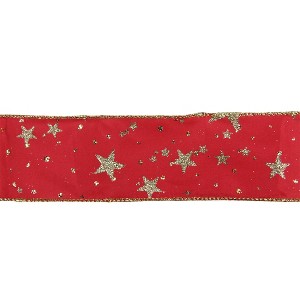 Northlight Glittering Red and Gold Stars Christmas Wired Craft Ribbon 2.5" x 16 Yards - 1 of 3