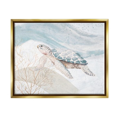 Stupell Industries Pleasant Sea Turtle Drifting Ocean Bubble WavesFloater Canvas Wall Art