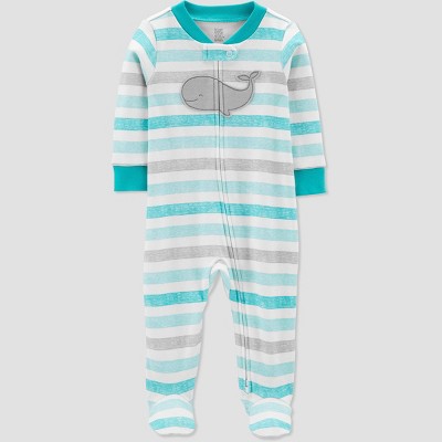 Image of Baby Boys' Striped Whale Footed Pajamas - Just One You® made by carter's Blue Newborn