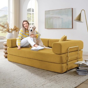 QingMoon Folding Sofa Bed, Convertible Loveseat Sleeper Bed, Corduroy Compression Couch, Floor Lazy Chaise Lounge with Pull Out Bed for Living Room - 1 of 4